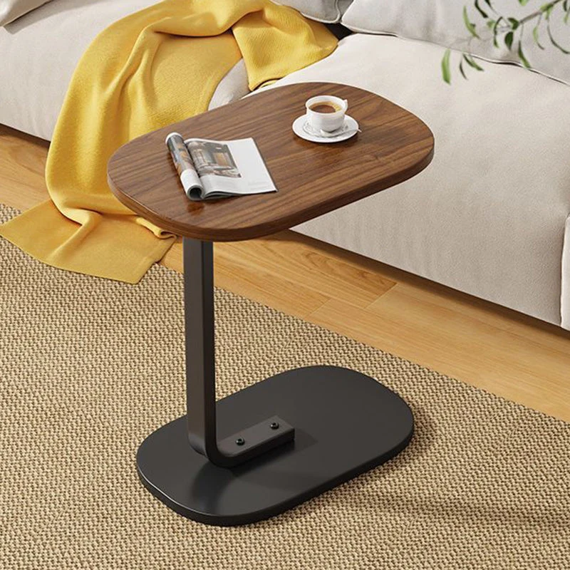 Traditional Vintage Wood Grain Density Board Top C-Shaped Side Table For Living Room