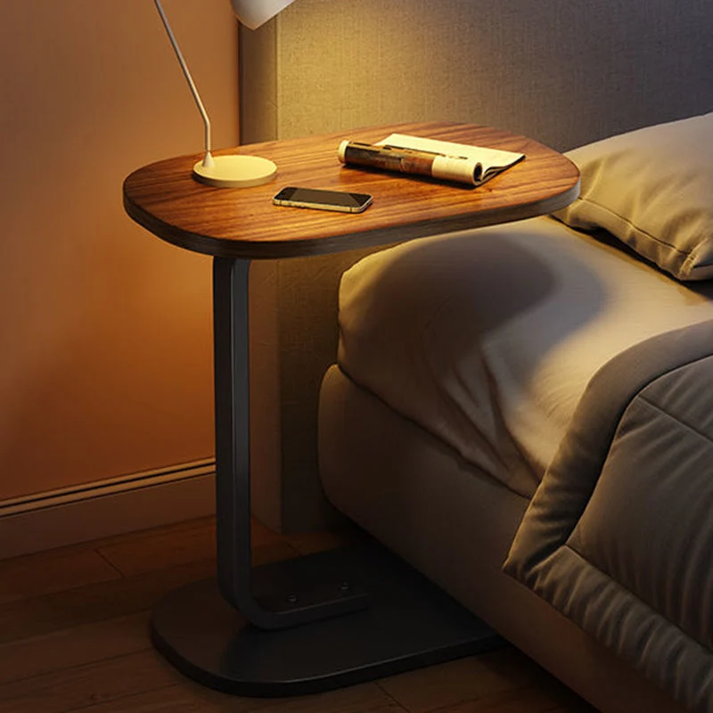 Traditional Vintage Wood Grain Density Board Top C-Shaped Side Table For Living Room
