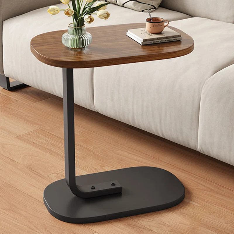Traditional Vintage Wood Grain Density Board Top C-Shaped Side Table For Living Room