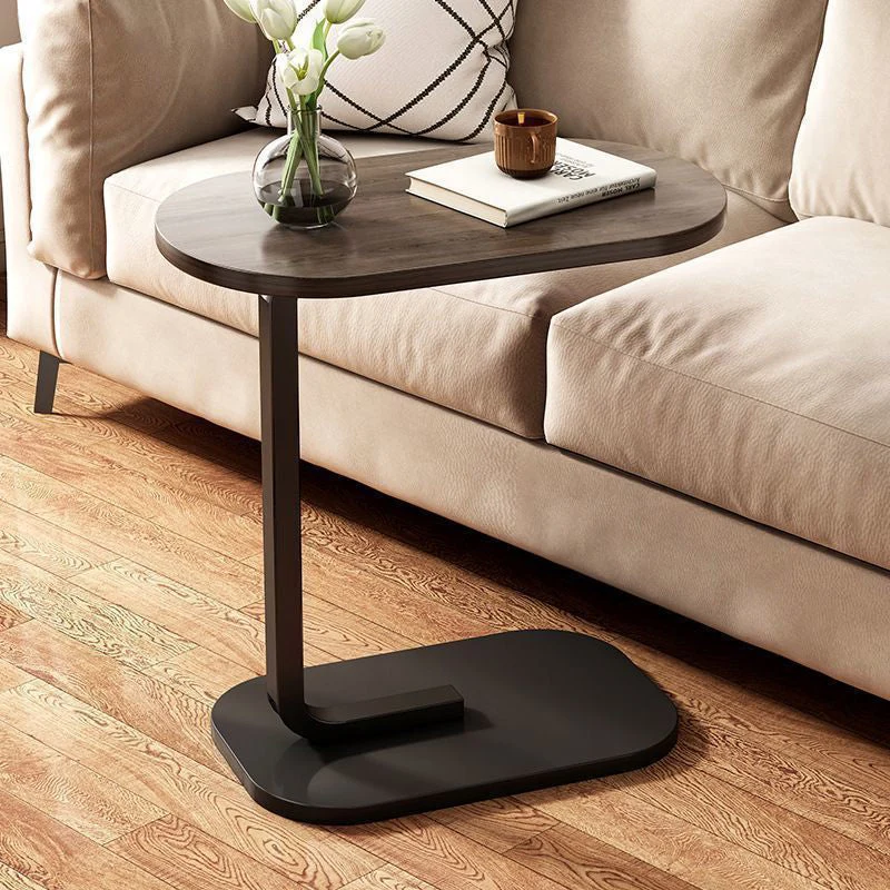 Traditional Vintage Wood Grain Density Board Top C-Shaped Side Table For Living Room