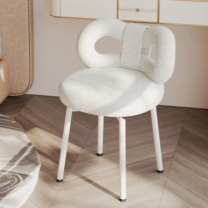 Contemporary Creative Round Upholstered Bow Sherpa Fabric Iron Plywood Vanity Stool Backrest For Bedroom