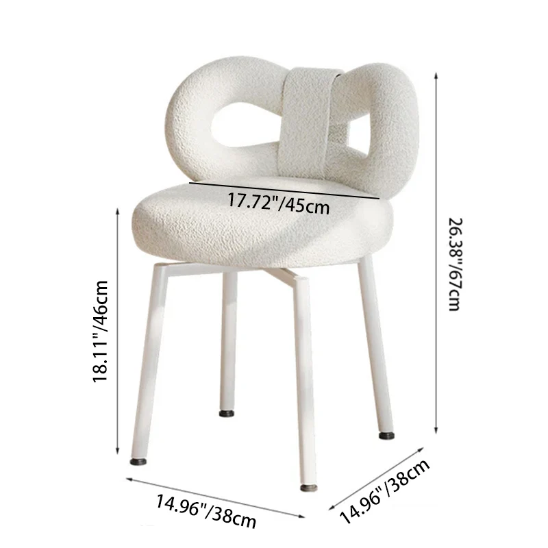 Contemporary Creative Round Upholstered Bow Sherpa Fabric Iron Plywood Vanity Stool Backrest For Bedroom