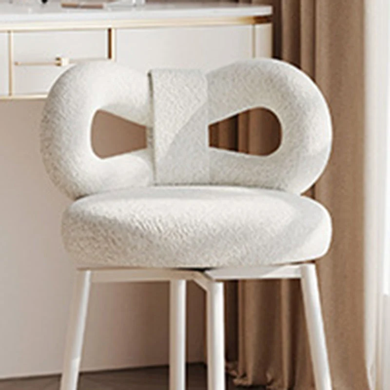 Contemporary Creative Round Upholstered Bow Sherpa Fabric Iron Plywood Vanity Stool Backrest For Bedroom