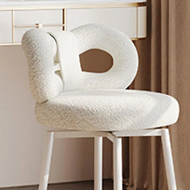 Contemporary Creative Round Upholstered Bow Sherpa Fabric Iron Plywood Vanity Stool Backrest For Bedroom