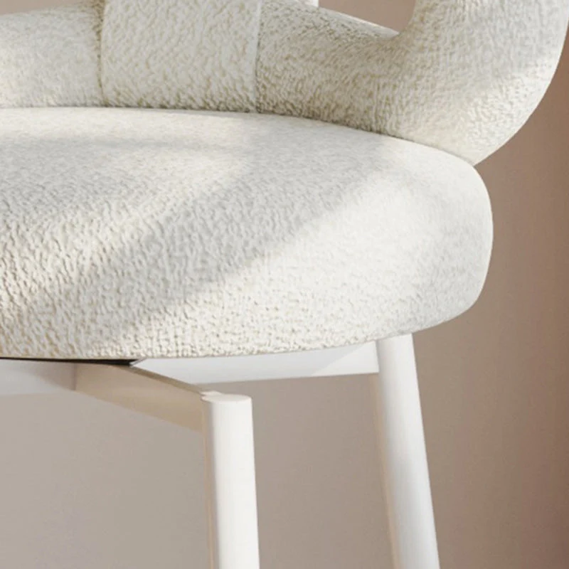 Contemporary Creative Round Upholstered Bow Sherpa Fabric Iron Plywood Vanity Stool Backrest For Bedroom