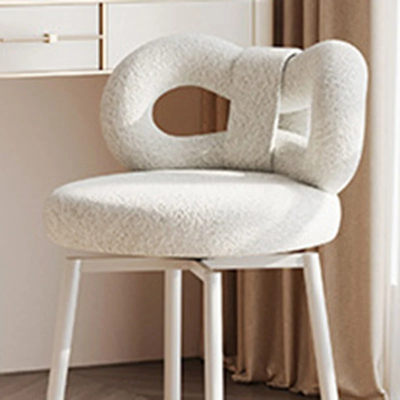 Contemporary Creative Round Upholstered Bow Sherpa Fabric Iron Plywood Vanity Stool Backrest For Bedroom