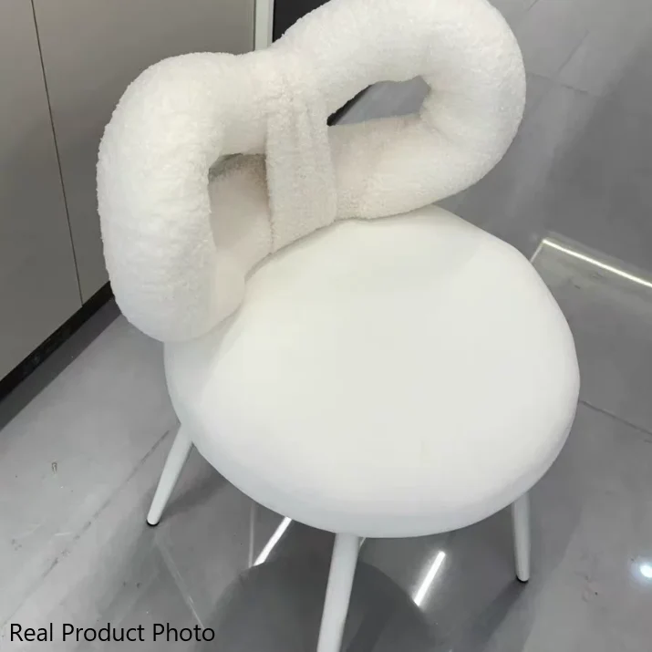Contemporary Creative Round Upholstered Bow Sherpa Fabric Iron Plywood Vanity Stool Backrest For Bedroom