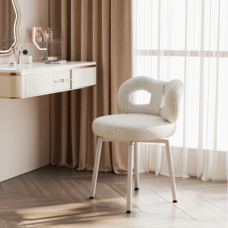 Contemporary Creative Round Upholstered Bow Sherpa Fabric Iron Plywood Vanity Stool Backrest For Bedroom