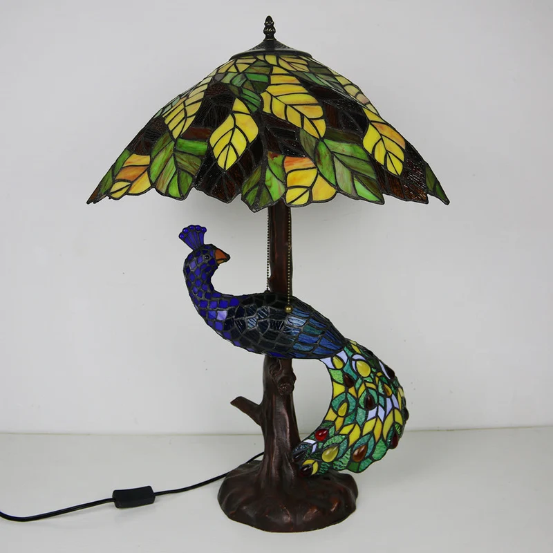 Traditional Tiffany Dome Resin Glass 4-Light Table Lamp For Living Room