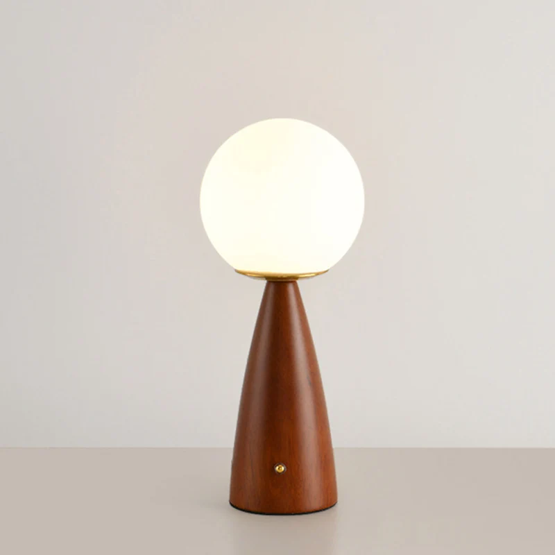 Traditional Vintage Column Wood Iron Glass LED Table Lamp For Living Room