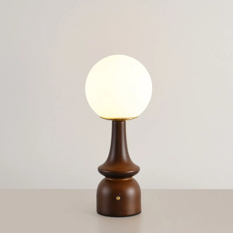 Traditional Vintage Column Wood Iron Glass LED Table Lamp For Living Room