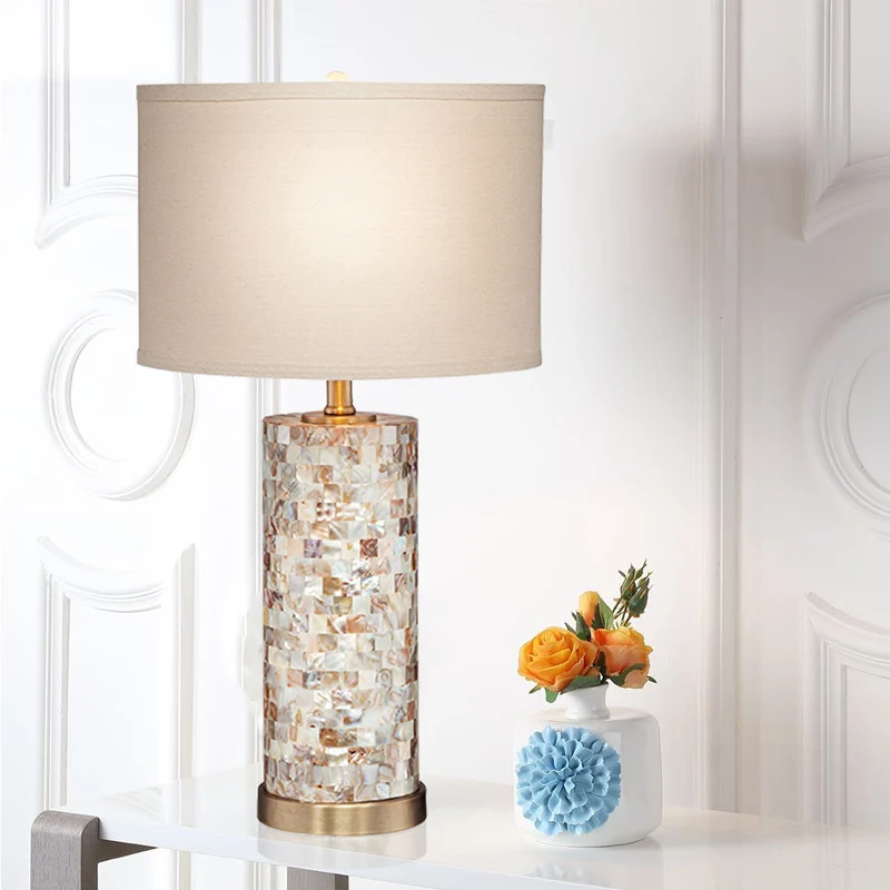 Contemporary Scandinavian Cylinder Shell Fabric Metal LED Table Lamp For Bedroom