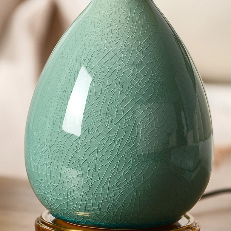 Traditional Vintage Glass Dome Shade Crack Ceramic Vase Base 1-Light Table Lamp For Bedroom