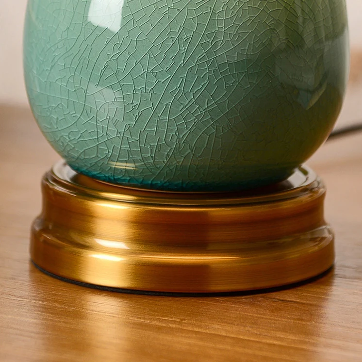 Traditional Vintage Glass Dome Shade Crack Ceramic Vase Base 1-Light Table Lamp For Bedroom