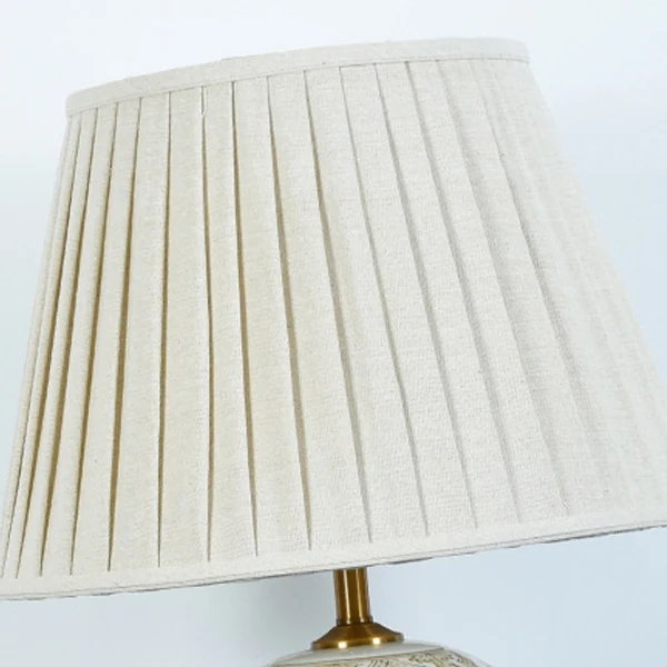 Traditional Vintage Oval Round Table Pleated Pattern Ceramic Metal Fabric 1-Light Table Lamp For Living Room