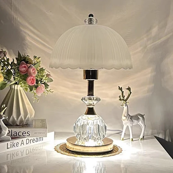 Contemporary Luxury Glass Dome Metal Base LED Table Lamp For Bedroom