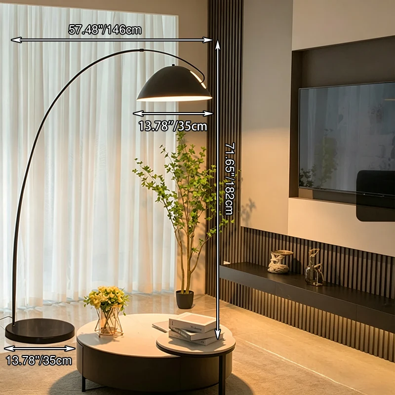 Contemporary Scandinavian Semicircular Curved Iron Metal Marble 1-Light Standing Floor Lamp For Living Room