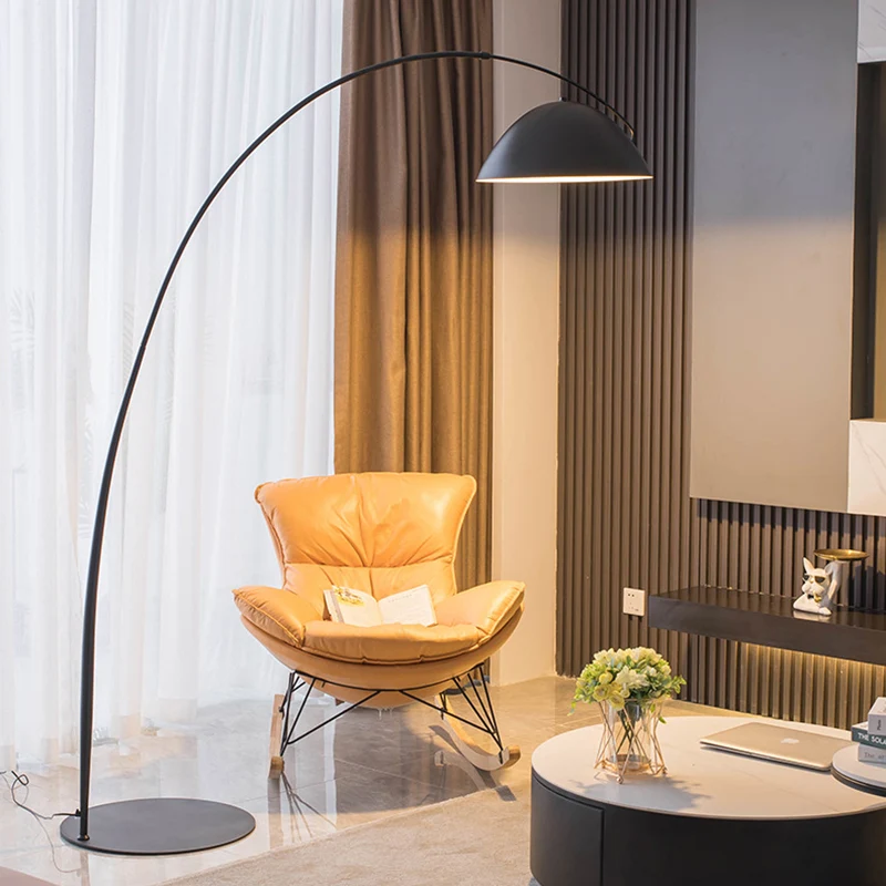 Contemporary Scandinavian Semicircular Curved Iron Metal Marble 1-Light Standing Floor Lamp For Living Room