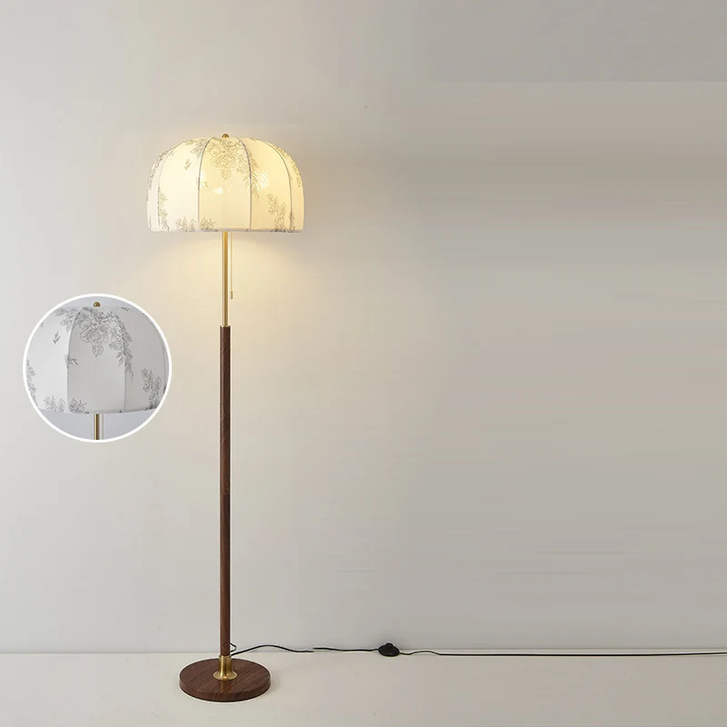 Traditional Vintage Round Semicircle Fabric Iron 1-Light Standing Floor Lamp For Living Room
