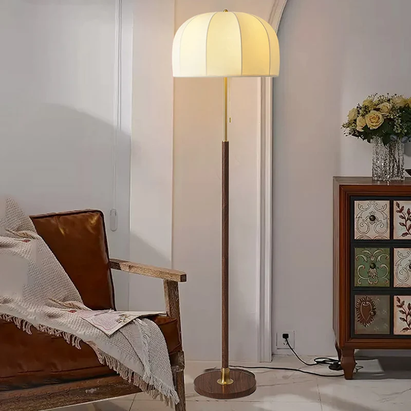 Traditional Vintage Round Semicircle Fabric Iron 1-Light Standing Floor Lamp For Living Room