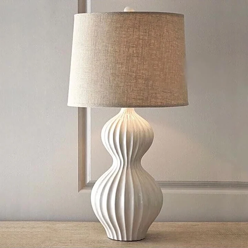 Traditional Rustic Gourd Ceramic Fabric 1-Light Table Lamp For Bedroom