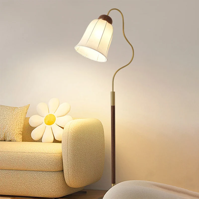 Traditional French Bell Printed Metal Fabric 1-Light Standing Floor Lamp For Living Room