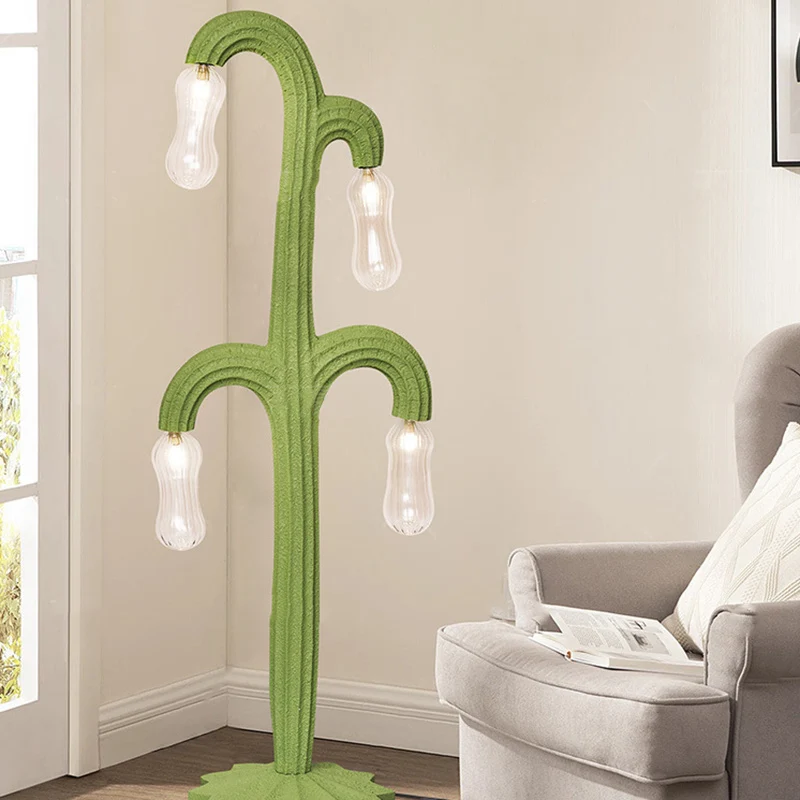 Contemporary Creative Cactus Resin Glass 4 - Light Standing Floor Lamp For Living Room