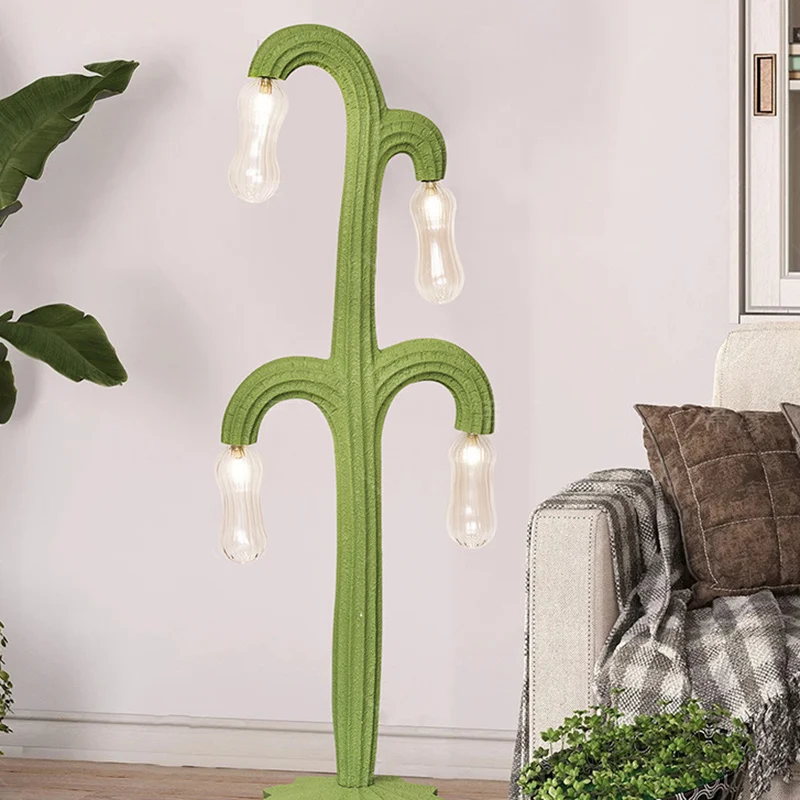 Contemporary Creative Cactus Resin Glass 4 - Light Standing Floor Lamp For Living Room