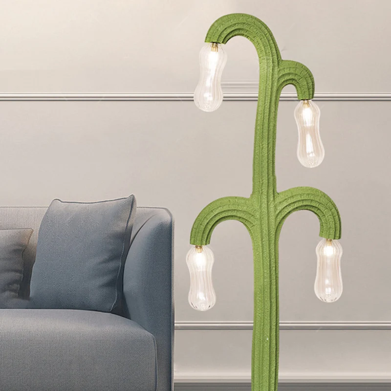 Contemporary Creative Cactus Resin Glass 4 - Light Standing Floor Lamp For Living Room