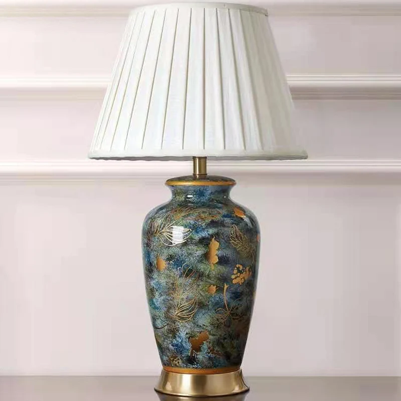 Elegant Porcelain Table Lamp with Pleated Shade – Traditional Chinese Classic Touch