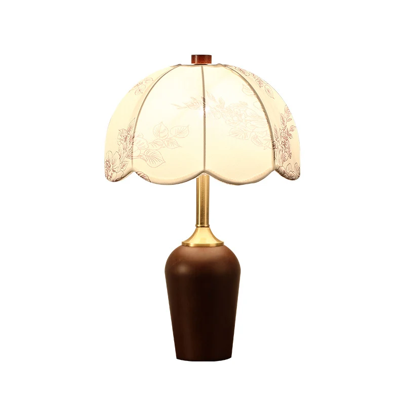 Traditional French Dome Rubberwood Copper Fabric 1-Light Table Lamp For Bedroom