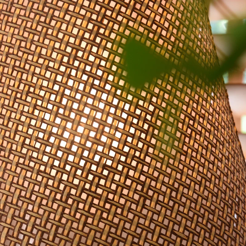 Modern Scandinavian Table Lamp with Iron & Woven Rattan Base and Tapered Shade for Bedroom