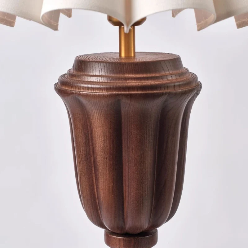 Traditional French Tapered Cotton & Linen Shade Solid Ash Wood Metal 1-Light Table Lamp for Bedroom
