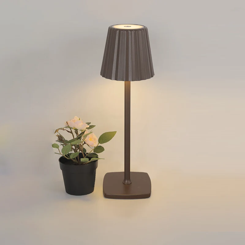 Contemporary Scandinavian Rechargeable Iron Acrylic Pleated Cylinder LED Table Lamp Night Light For Bedroom
