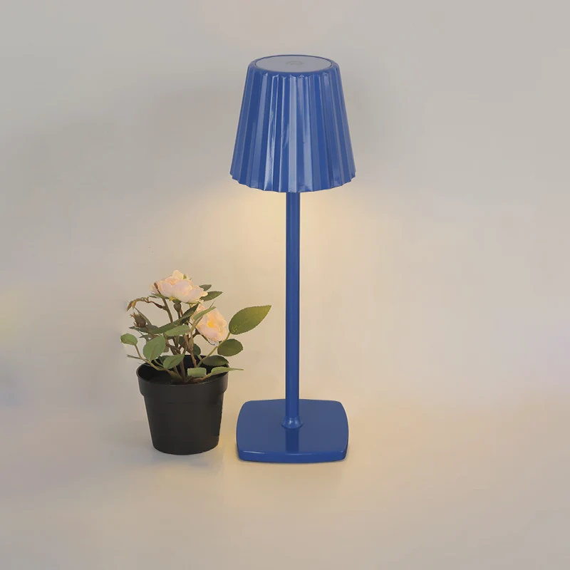 Contemporary Scandinavian Rechargeable Iron Acrylic Pleated Cylinder LED Table Lamp Night Light For Bedroom