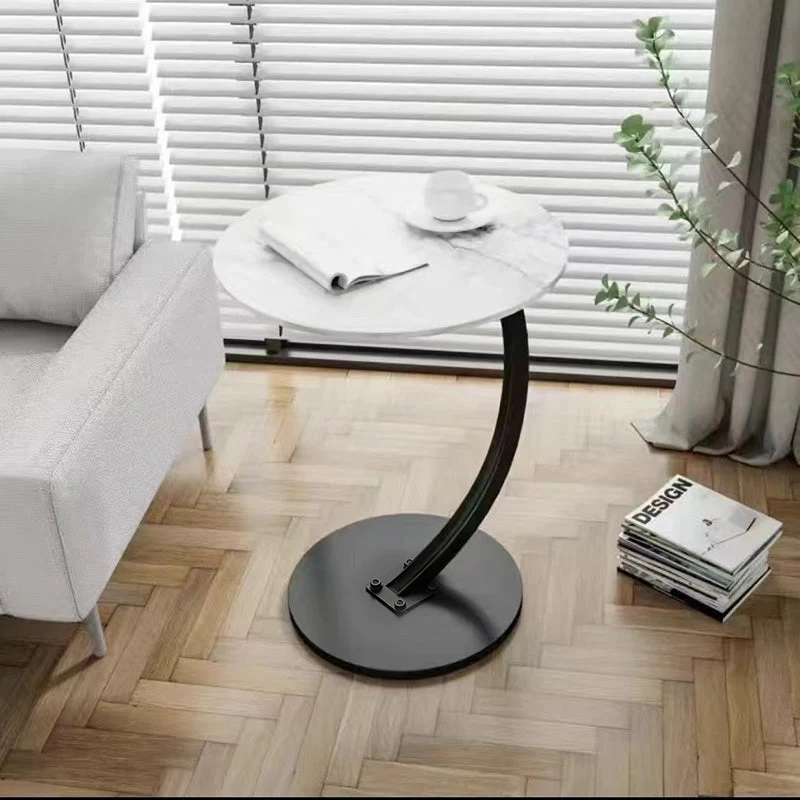 Modern Minimalist Round Wood Grain MDF Stainless Steel End Table For Living Room