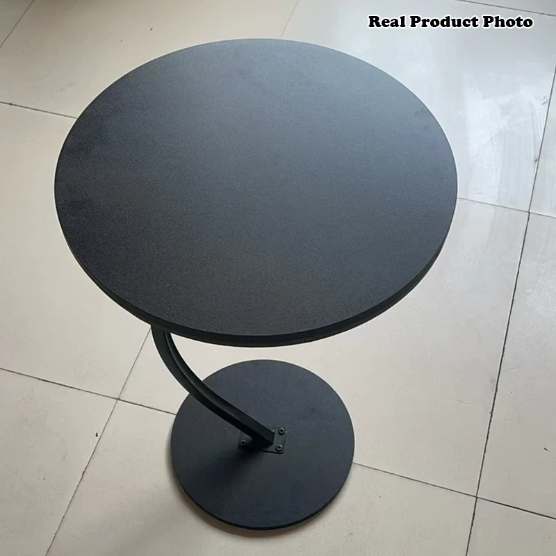 Modern Minimalist Round Wood Grain MDF Stainless Steel End Table For Living Room