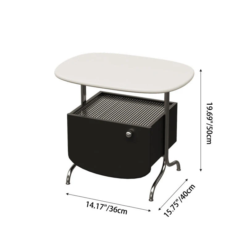 Modern Minimalist Oval Rectangle MDF Glass Stainless Steel Nightstand 1-Drawer For Bedroom