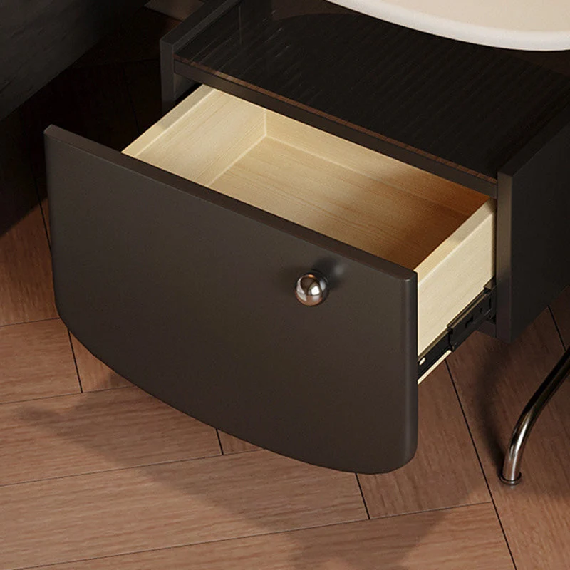 Modern Minimalist Oval Rectangle MDF Glass Stainless Steel Nightstand 1-Drawer For Bedroom