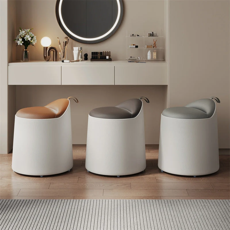 Modern Simplicity Cat Scratch Resistant Leather Pine Wood Aluminum Alloy Sponge Round Cylinder Vanity Stool Backrest For Bedroom
