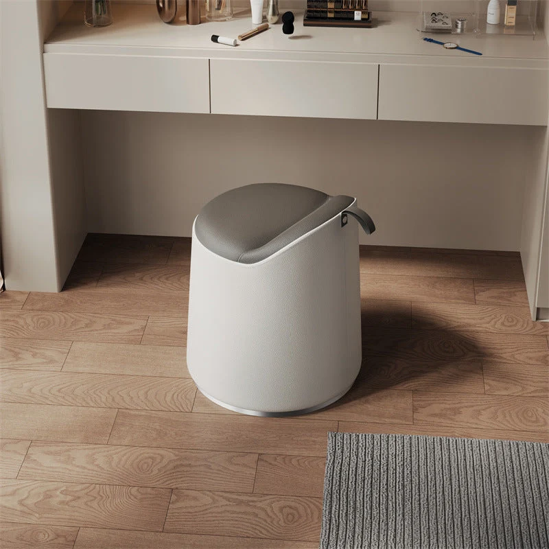 Modern Simplicity Cat Scratch Resistant Leather Pine Wood Aluminum Alloy Sponge Round Cylinder Vanity Stool Backrest For Bedroom