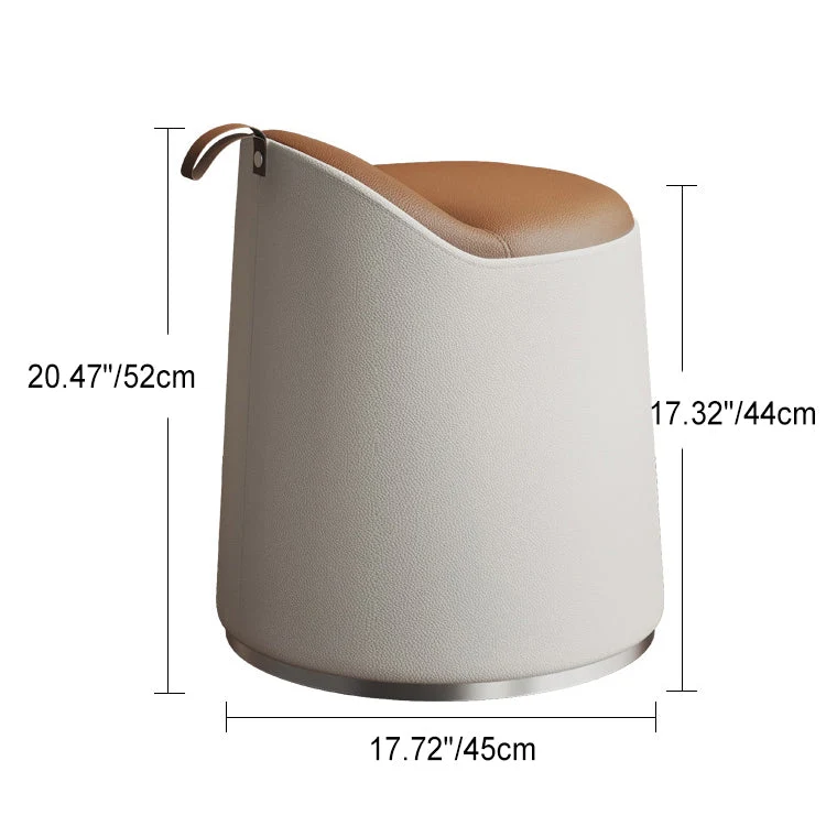 Modern Simplicity Cat Scratch Resistant Leather Pine Wood Aluminum Alloy Sponge Round Cylinder Vanity Stool Backrest For Bedroom