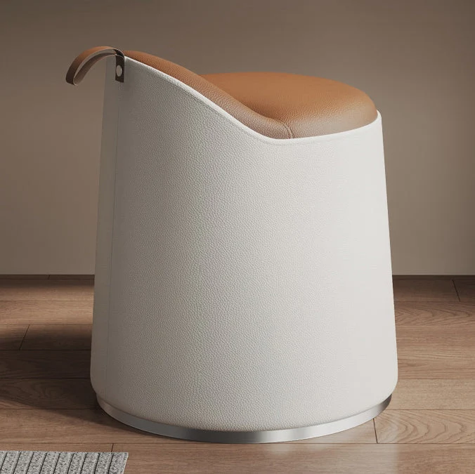 Modern Simplicity Cat Scratch Resistant Leather Pine Wood Aluminum Alloy Sponge Round Cylinder Vanity Stool Backrest For Bedroom