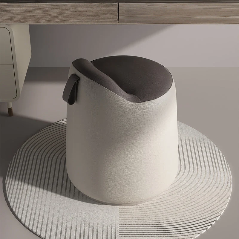 Modern Simplicity Cat Scratch Resistant Leather Pine Wood Aluminum Alloy Sponge Round Cylinder Vanity Stool Backrest For Bedroom