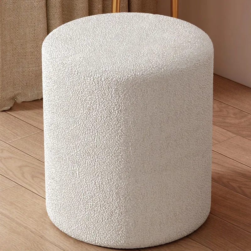 Modern Minimalist Cylinder Frame Sherpa Fabric Plywood Vanity Stool For Bedroom
