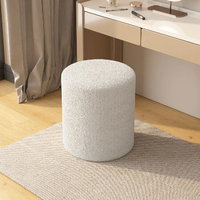 Modern Minimalist Cylinder Frame Sherpa Fabric Plywood Vanity Stool For Bedroom