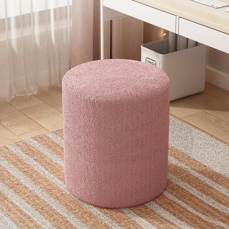 Modern Minimalist Cylinder Frame Sherpa Fabric Plywood Vanity Stool For Bedroom