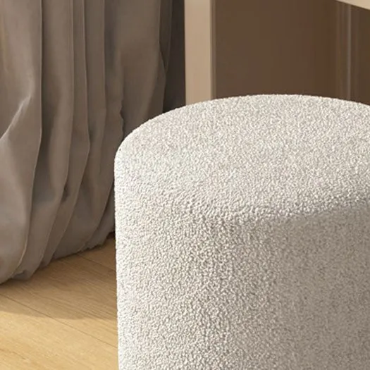 Modern Minimalist Cylinder Frame Sherpa Fabric Plywood Vanity Stool For Bedroom