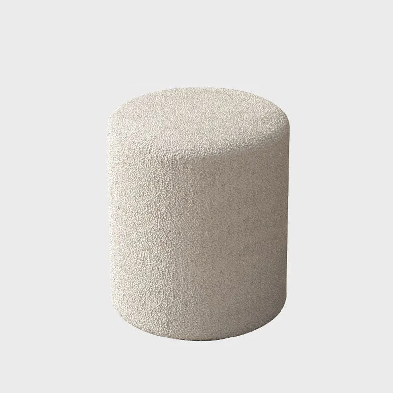 Modern Minimalist Cylinder Frame Sherpa Fabric Plywood Vanity Stool For Bedroom