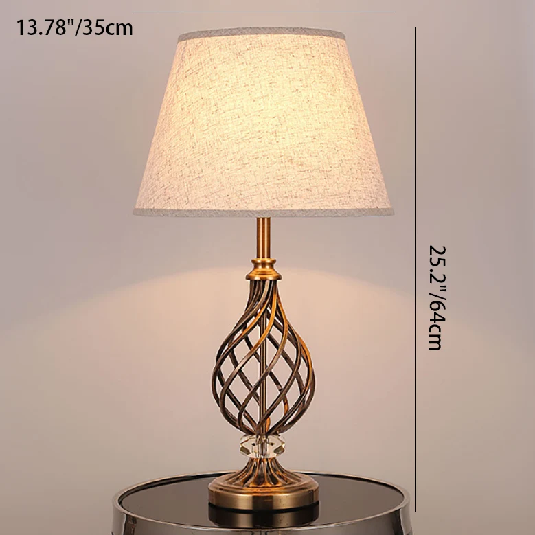 Contemporary Scandinavian Hollow Round Bent Tube Fabric Crystal Iron 1-Light Table Lamp For Living Room